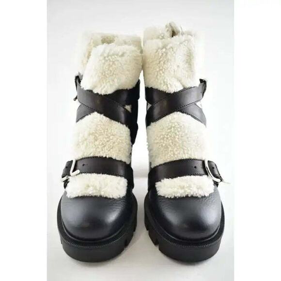 Christian Louboutin Pole Chic 70 Black Leather Shearling Heel Combat Boot 41 - Picture 6 of 9